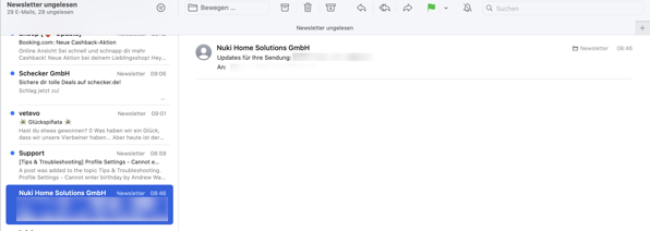 Screenshot of Apple Mail not showing the selected mail.