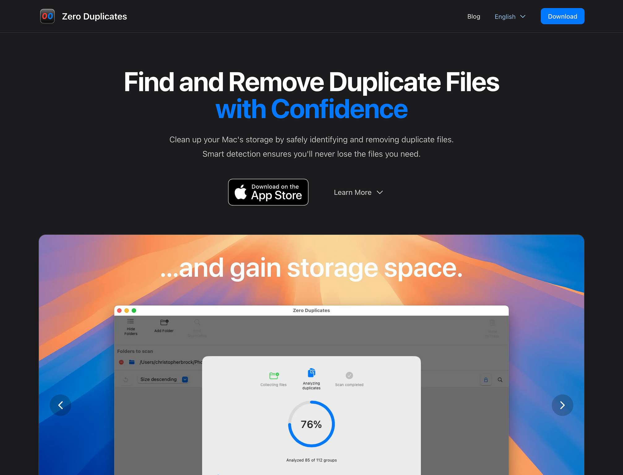 Screenshot Zero Duplicates Homepage (2025-04-09)